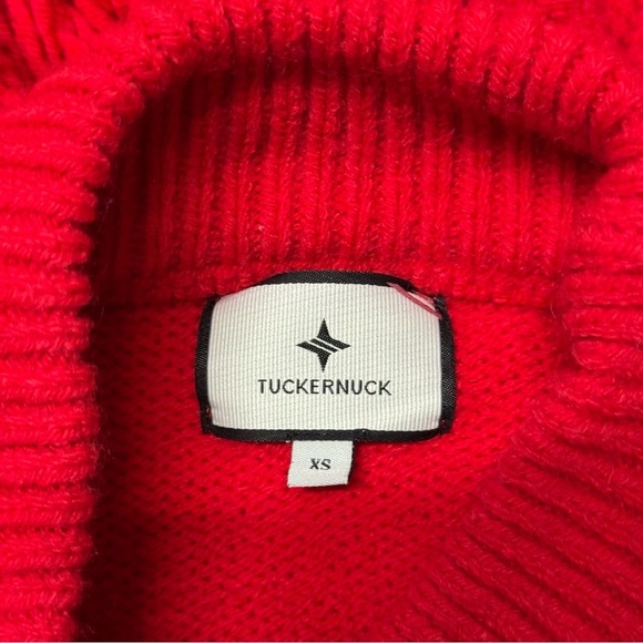 Tuckernuck Women’s Fringe Caswell Wool Blend Sweater Red XS Cable Knit Crewneck - Picture 6 of 8